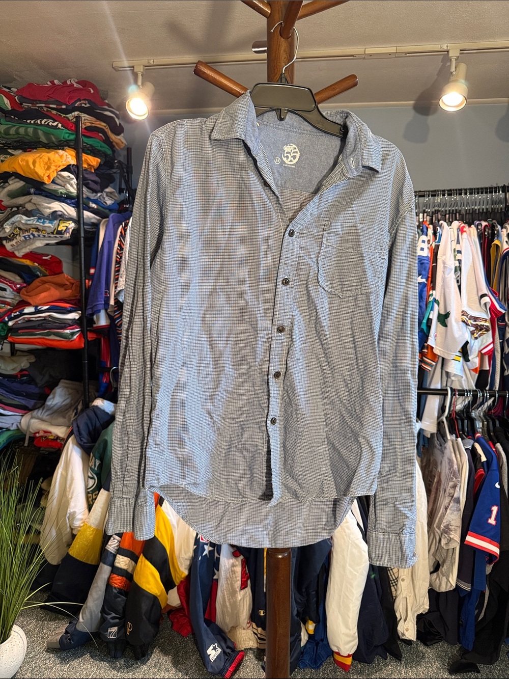 Casual Long-Sleeve Blue Check Shirt - Unbranded
